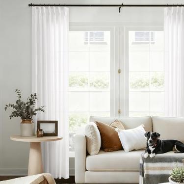 Imagem de Cortinas de linho plissadas de 272 cm de comprimento para sala de estar com ganchos e argolas nas costas, cortinas plissadas para trilha, filtro de luz marfim, semitransparentes, cortinas de 272 cm