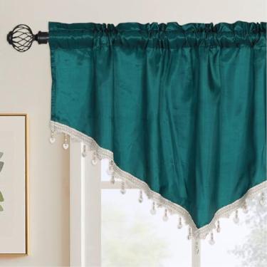 Imagem de Bentrilisa 1 peça de cortina de saia verde triângulo com borlas com contas de voile transparente cortina chique com bolso curto para janela para cozinha, sala de estar, festas de fim de ano, 130 x 61