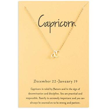 Imagem de Colar feminino Zelmer folheado a ouro 16K 12 signos do zodíaco com pingente de letra 45,72 cm