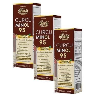 Imagem de Kit 3 Curcuminol Curcuma Condroitina Colágeno Tipo 2 Gotas 30mL Rápida Absorção 95% de curcuminoides Unilife
