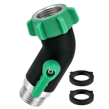 Imagem de Adaptador de cotovelo de mangueira de jardim de aço inoxidável 304, conector de ângulo de cotovelo de mangueira de 45 graus com válvula de corte, adaptador de mangueira resistente de 3/10.2 cm
