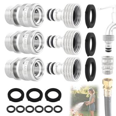 Imagem de Conjunto de 3 mangueiras de jardim, conector rápido de aço inoxidável sólido 3/10.2 cm, encaixe de acoplador de mangueira, à prova de vazamento, adaptador de conectores de mangueira de água de até 120