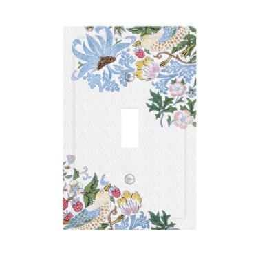 Imagem de LuHuoLu Placa decorativa para interruptor de luz, retrô, morris, morango, planta rústica, pássaro, 1 grupo, placa de parede grande, interruptor único, placa de parede jumbo elétrica
