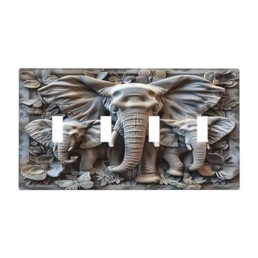 Imagem de DWBGUO Capa decorativa de placa de interruptor com elefantes borboleta em relevo design de escultura de animal 4 gangues placa de parede artística exclusivo quadriciclo interruptores de luz para