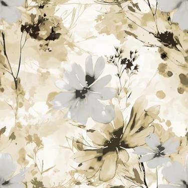 Imagem de Akodm Papel de parede vintage floral autoadesivo bege 45 cm x 541 cm removível para locatário impermeável papel de contato de vinil para casa de banho papel de parede de flor grossa para banheiro