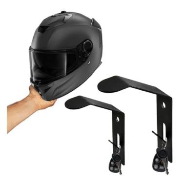 Imagem de Kit 2 Suporte de Parede para Capacete de Moto com Porta-Chaves – Gancho Reforçado para Organizar e Pendurar Capacete