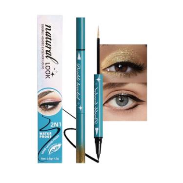 Imagem de Caneta delineadora de sombra líquida brilhante de duas cabeças para mulheres, ponta ultrafina com glitter e delineador para maquiagem dos olhos, bastão iluminador de alto pigmento, à prova d'água de