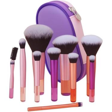 Imagem de Kit 10 Pincéis de Maquiagem Profissional com Estojo, Cerdas Sintéticas Macias para Base, Pó, Blush e Sombra, Completo para Iniciantes, Portátil para Viagem e Presente (Lilás)