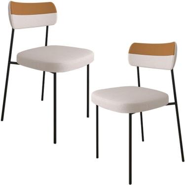 Imagem de Kit 2 Cadeira Estofada Sala Jantar F01 Linho Bege Caramelo