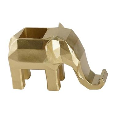 Imagem de Ioensy Porta-canetas e suporte para celular com design geométrico de elefante para mesa, ideal para entrada, Ouro
