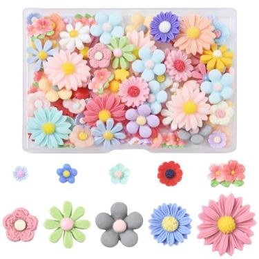Imagem de MakemadeDIY 100 peças de berloques de flores de resina plana com pingentes aleatórios de geleca de girassol, margarida, dália, enfeite para scrapbook, clipe de cabelo, capa de telefone para decoração