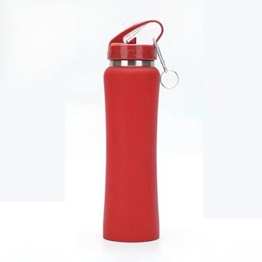 Imagem de Garrafa Térmica de Aço Inox, Vermelha, 750ml, Dupla Camada, com Tampa Hermética e Gancho, Mantém Bebidas Quentes por 3h e Geladas por 12h, 30cm x 8cm