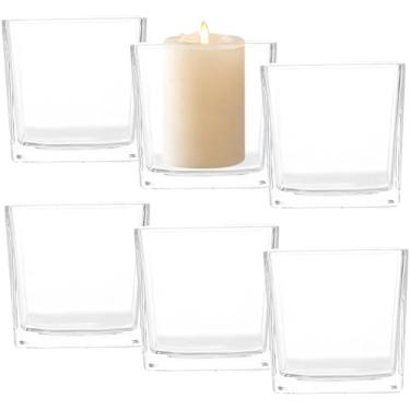 Imagem de 6 vasos de vidro elegantes, castiçais quadrados, vasos de flores artesanais, design transparente para casamentos e festas