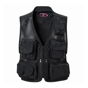 Imagem de Colete De Pesca Verão, Colete De Malha Respirável Para Homem Com Vários Bolsos E Fecho Para Pesca Sem Mangas, Bolso Trabalho E Safari Verão, Para Safari, Câmara, Campismo, Caminhada(Black,XL)