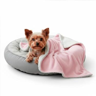 Imagem de Cobertor Pet Cachorro Gato Dupla Face Coberdrom Macio Sherpa Rosa