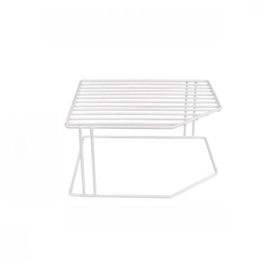 Imagem de Suporte Organizador De Prateleira Armario Suporte de Pratos Horizontal 2/3 Andares(Oganizador 2 Andares Branco)