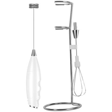 Imagem de Espumador de leite elétrico portátil com cabeças duplas, batedor de ovos portátil, baterias Aa embutidas, suporte incluído, preto