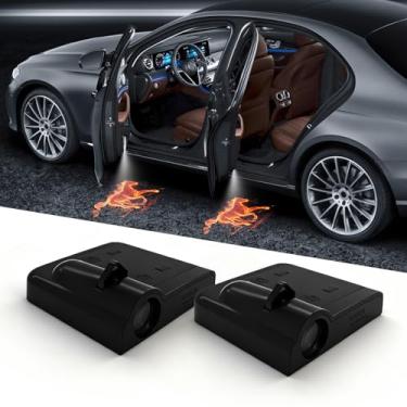 Imagem de Projetor com logotipo de luzes para porta de carro para Mustang, 2 peças de luzes de projetor de porta de carro sem fio de boas-vindas cortesia fantasma sombra para Mustang da FLYEEGO