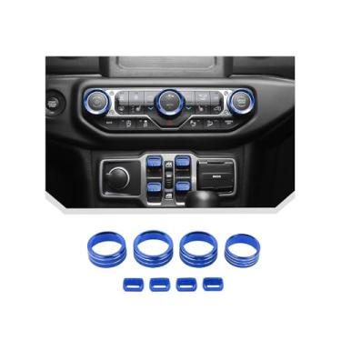 Imagem de JeCar Para Jeep Wrangler JL & Gladiator JT Kit de acabamento de botão de interruptor de janela, acessórios de decoração de interiores de alumínio azul (2018–2024 2025+), 8 peças
