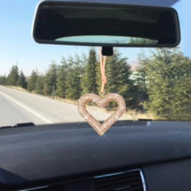 Imagem de Acessórios para pendurar carro coração brilhante, strass cristal veículo espelho retrovisor pingente ornamentos, lindo diamante decoração interior interior automóvel, acessórios de carro para mulheres
