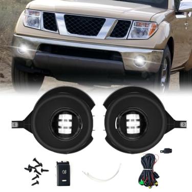 Imagem de Shocklight Conjunto de faróis de neblina de LED compatível com luzes de neblina dianteiras Nissan Frontier 2005-2019 com interruptor de arnês e lente transparente lateral do passageiro
