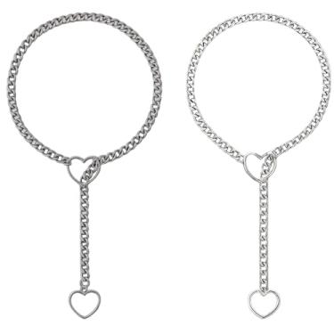 Imagem de ZHLKHIOP 2 unidades de colar de corrente deslizante de coração para mulheres, gargantilha de corrente deslizante ajustável com pingentes de coração preto e prata, liga durável e colar de corrente de
