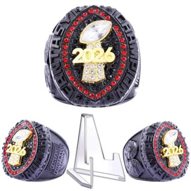 Imagem de Anel de campeonato de futebol de fantasia 2026 Heavy FFL Champion Troféu anel de prêmio para vencedor da liga de futebol de fantasia (anel e suporte juntos, tamanho 10)