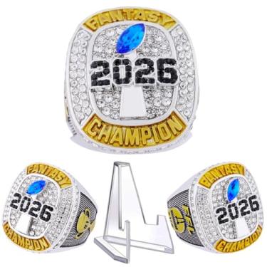 Imagem de Anel de campeonato de futebol de fantasia 2026 Heavy FFL Champion Troféu anel de prêmio para vencedor da liga de futebol de fantasia (anel e suporte juntos, tamanho 11)