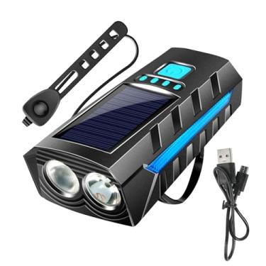 Imagem de Shakven Farol para bicicleta, luz de ciclismo,Farol recarregável para ciclismo - Farol dianteiro de ciclo de carregamento solar, farol poderoso à prova d'água para ciclismo, camping, caminhadas