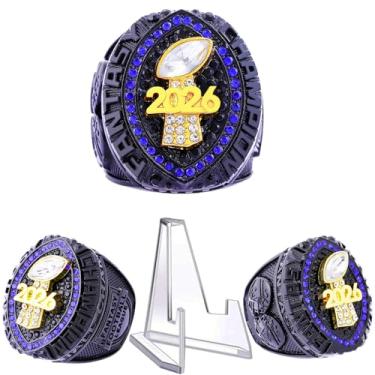 Imagem de Anel de campeonato de futebol de fantasia 2026 Heavy FFL Champion Troféu anel de prêmio para vencedor da liga de futebol de fantasia (anel e suporte juntos, tamanho 11)