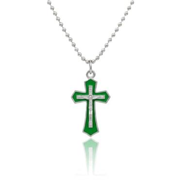 Imagem de Bittrend Jewels Colar com pingente religioso de cruz crucifixo de Jesus Cristo em tom prateado com incrustação de esmalte para homens e mulheres - várias cores, Small, Metal, Sem Pedra Preciosa