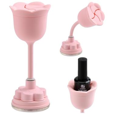 Imagem de SUTOKAKA Suporte giratório de 360° para esmalte de unha em forma de rosa, suporte de esmalte rotativo, antiderramamento, base de sucção forte, ferramentas de arte de manicure, rosa
