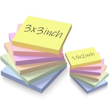 Imagem de Notas adesivas 7,6 x 7,6 cm + notas adesivas pequenas de 5 x 3,8 cm, pacote com 12 blocos autoadesivos de 6 cores | cola forte e remove a limpeza | Papel reciclado bonito notas adesivas para material