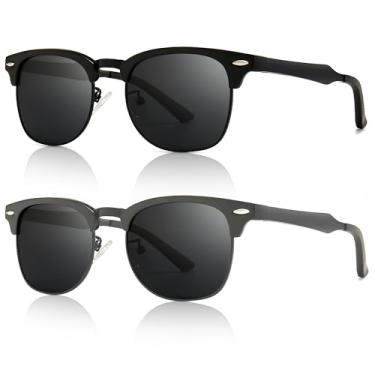 Imagem de SUNGAIT Óculos de sol polarizados para homens e mulheres, óculos de sol retrô clássicos de meia armação para dirigir, viajar e atividades ao ar livre, Pacote com 2: Armação preta (metal)/lente cinza e