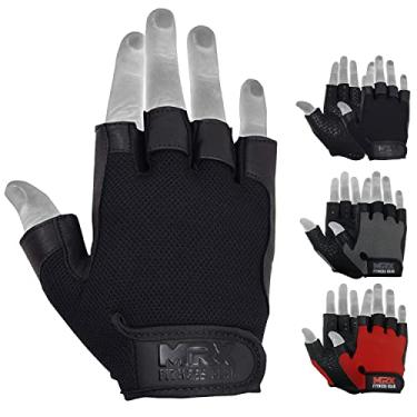 Imagem de Luvas de couro para halterofilismo, palma, meio dedo, musculação, academia, treino, homens, mulheres, levanta materiais de elastano, preto, médio