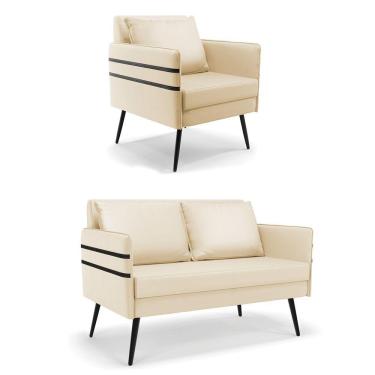 Imagem de Kit 01 Namoradeira E 01 Poltrona Corino Bege