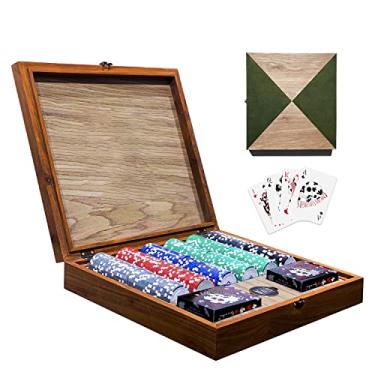 Imagem de Bowtie Wooden Poker Set with Playing Card Gift, Professional 300 Weighted Poker Chips with Walnut Wood Case, Unique Poker Gift for Texas Hold'em, Blackjack, Casino Gambling, Memento Mori