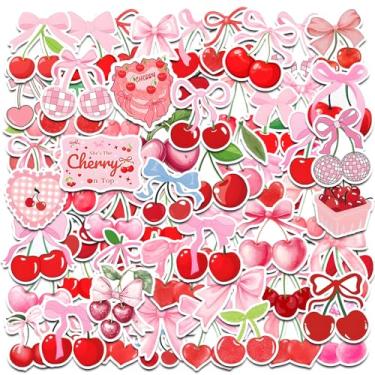 Imagem de Pink Cherry Stickers, Cherry Party Favors Birthday Party Decorations 60PCS Cute Fruit Cherries Aesthetic Vinyl Waterproof Sticker for Laptop Water Bottle Cell Phone Bedside Sticker Suitcase
