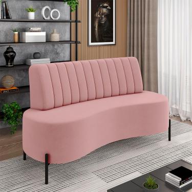 Imagem de Sofá Living Decorativo 2 Lugares 1,35M Katara Pés de Ferro Veludo Rosê G33 - Gran Belo
