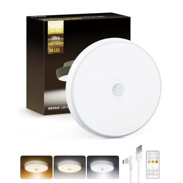 Imagem de Luz de chuveiro recarregável à prova d'água, sensor de movimento de 10.0000 mAh, luz de armário interna, LED sem fio, 400 lm, luz de teto operada por bateria com controle remoto sem fiação, iluminação