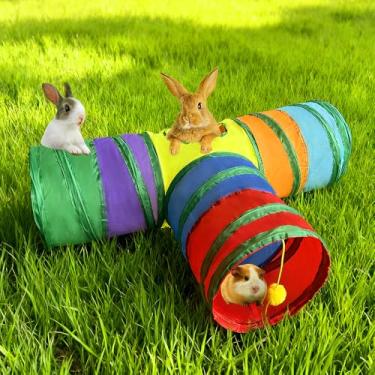 Imagem de Túneis e tubos de coelho, brinquedo dobrável de esconderijo de coelho de 3 vias, túnel de pequeno animal para coelhinho, porquinho-da-índia, furão, gatinho, chinchila, ouriço escondido e descansado