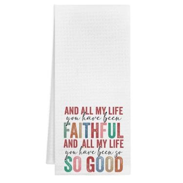 Imagem de Likjad Toalhas de cozinha cristãs, presentes cristãos para mulheres, fé, toda a minha vida fiel versículo bíblico decorativo toalha de chá para banheiro cozinha, 40 x 61 cm
