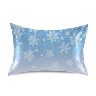 Imagem de ATTX Fronha de almofada branca com flocos de neve com fecho de envelope para cabelo e pele, macia, respirável, suave, ambos os lados, capa de almofada de seda refrescante (Queen 50 cm × 76 cm, 1 peça