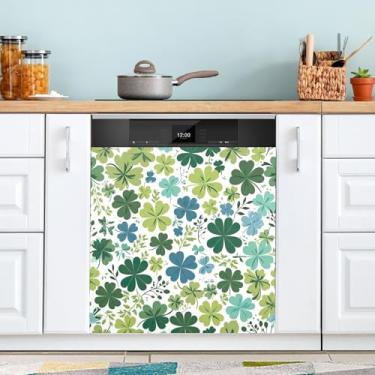Imagem de ATTX Capa magnética de lava-louças padrão trevos, 58 cm C x 66 cm A decoração da capa frontal da máquina de lavar louça, decalques de armário doméstico adesivos de eletrodomésticos #48