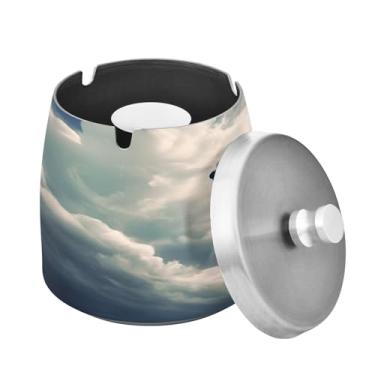 Imagem de Blueangle Cinzeiro de pintura de ursos polares com tampa para cigarros, à prova de vento/chuva, aço inoxidável, sem fumaça, inodoro, cinzeiro para uso interno ou externo (498)