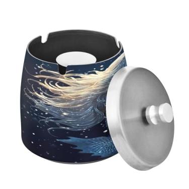 Imagem de Blueangle Cinzeiro de sereias fofas com tampa para cigarros, à prova de vento/chuva, aço inoxidável, sem fumaça, inodoro, cinzeiro para uso interno ou externo (290)