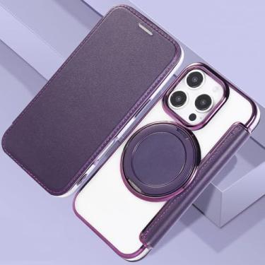 Imagem de IRTGFG Capa magnética com revestimento para iPhone 16e, com suporte giratório para carteira de couro e porta-cartões (para iPhone 16e/roxo)