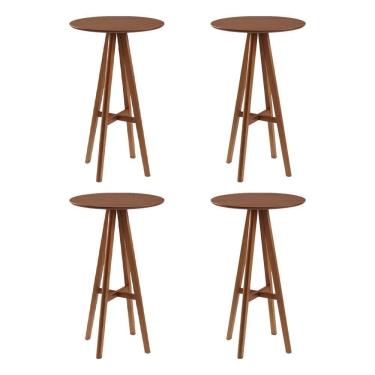 Imagem de Kit 4 Mesas Bistrô Alta Redonda Sila Base Madeira Maciça Imbuia