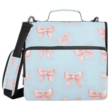 Imagem de Blueangle Fichário com zíper pequeno com laços rosa, bolsa de 3 anéis de 3 anéis, comporta 500 páginas, organizador de zíper com vários bolsos com alça e alça ajustáveis (263)