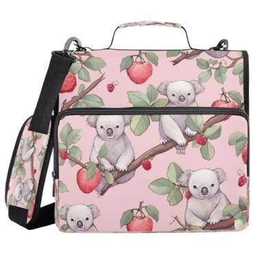 Imagem de Blueangle Fichário pequeno com zíper Koala Strawberries, bolsa de 3 anéis de 3 anéis, comporta 500 páginas, organizador de zíper com vários bolsos com alça ajustável e alça (739)